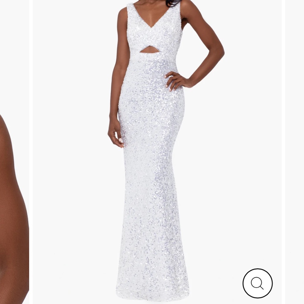 White sequin prom dress with cut out
